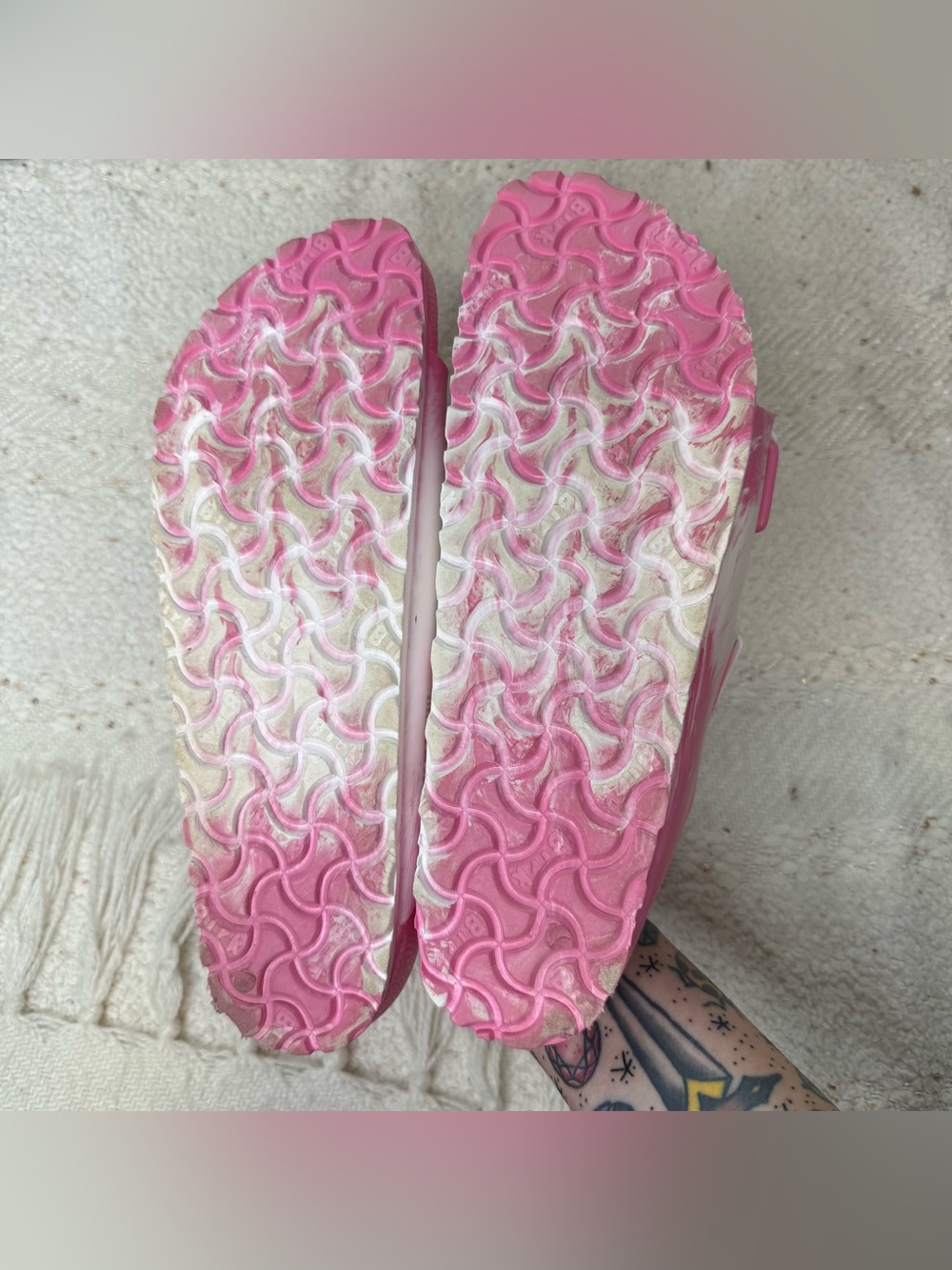 Birkenstock pink and white rubber slip on sandals size 10 - Picture 6 of 9